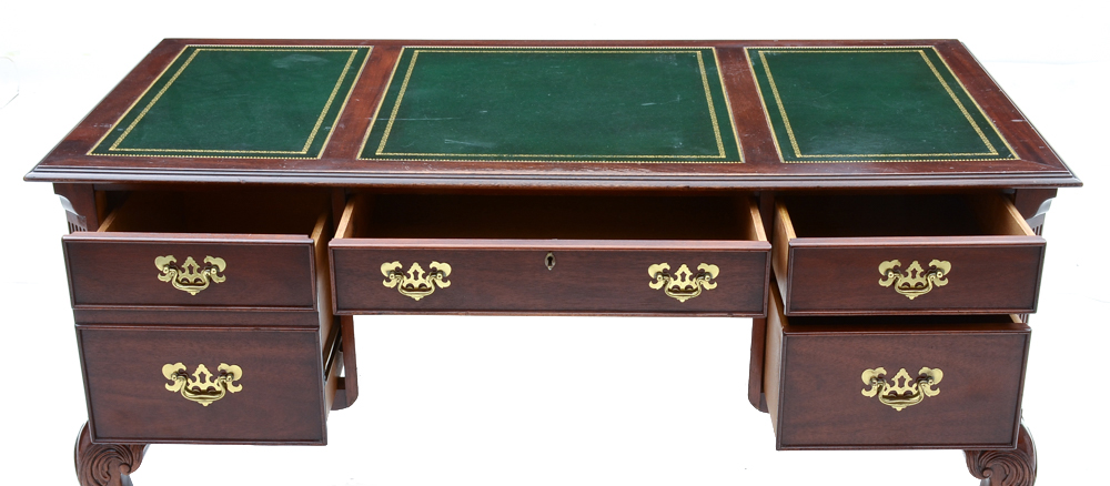 Chippendale Style Leather Top Mahogany Desk by Sligh