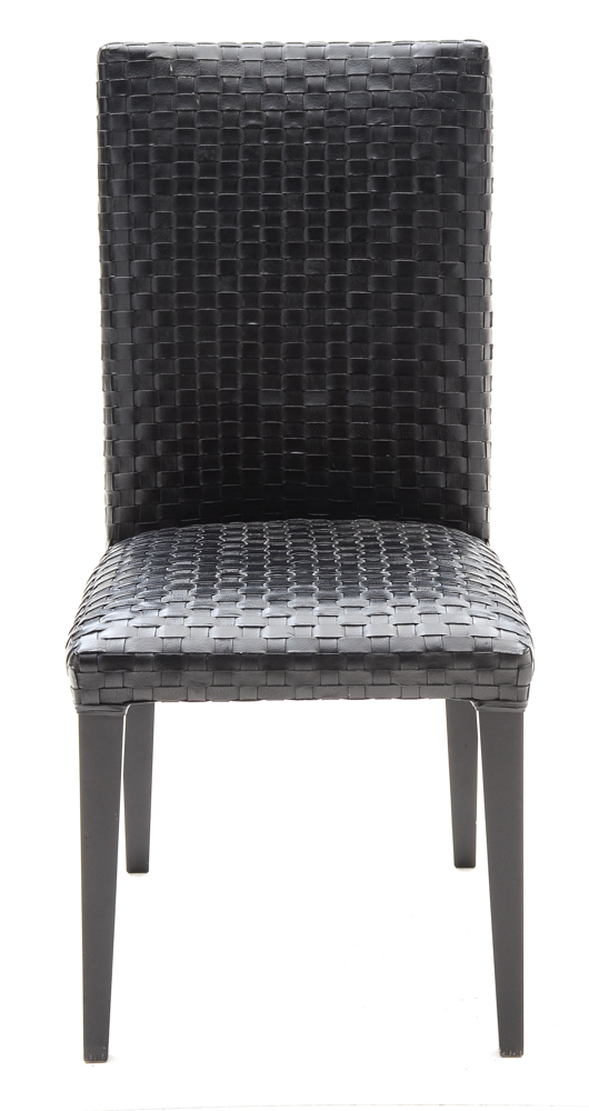 Set of Four Woven Black Leather Dining Chairs