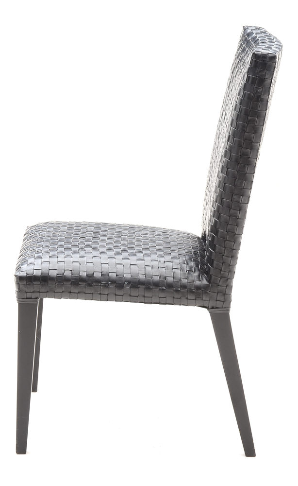 Set of Four Woven Black Leather Dining Chairs