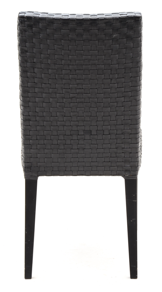 Set of Four Woven Black Leather Dining Chairs