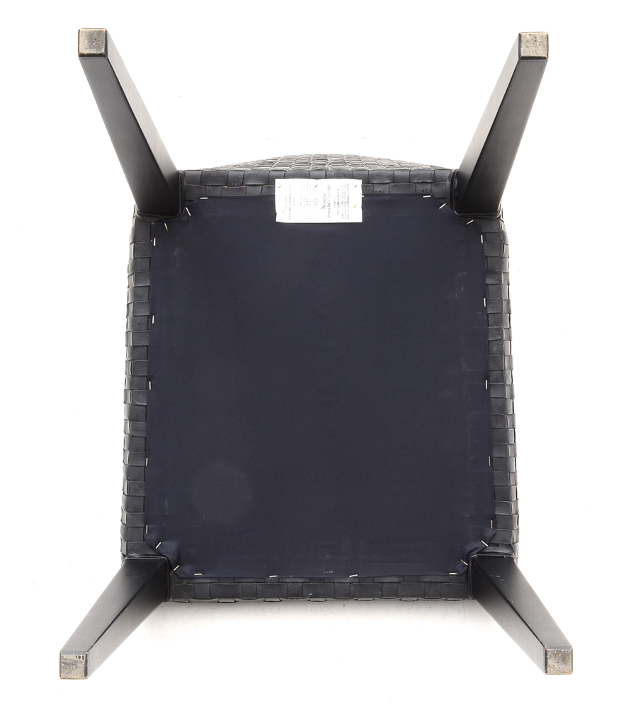 Set of Four Woven Black Leather Dining Chairs