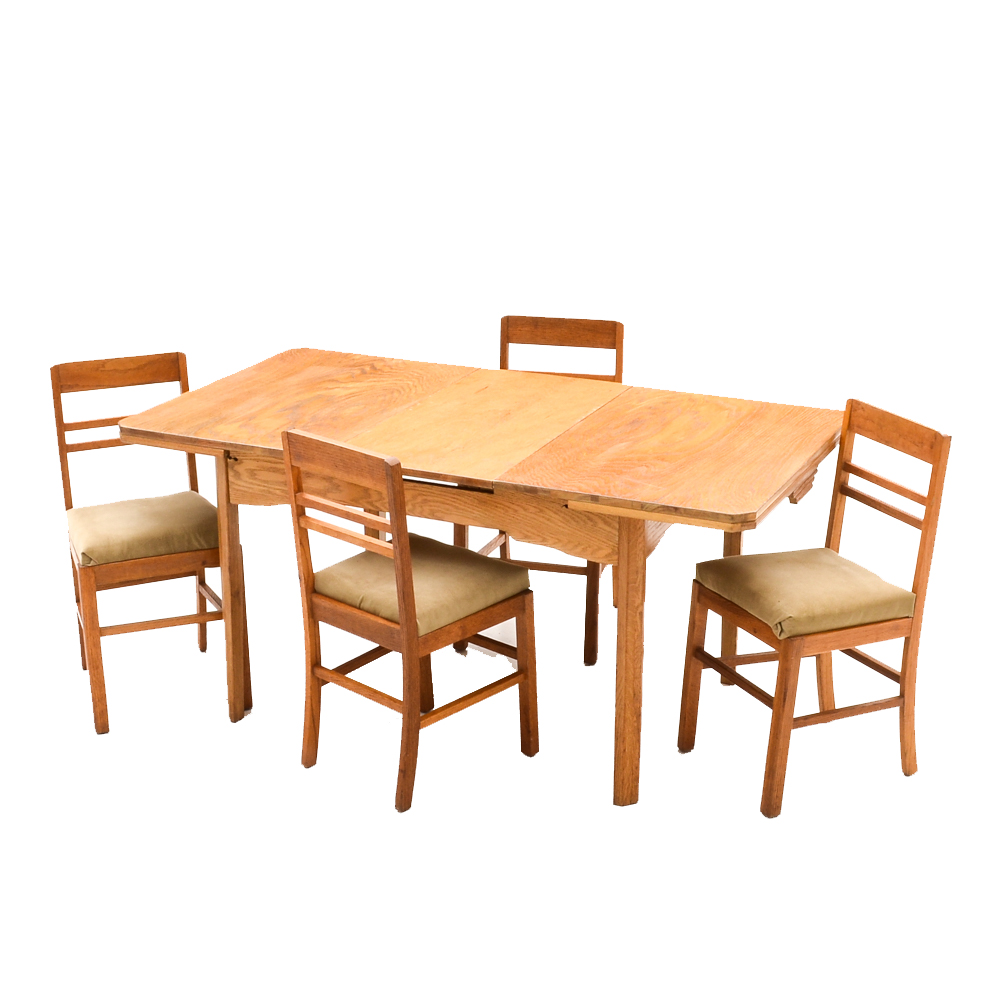 Mid-Century Oak Draw-Leaf Table and Four Chairs