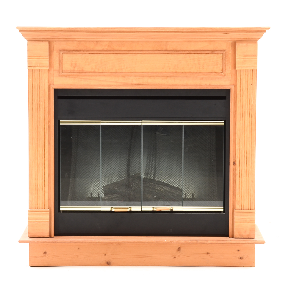 Electric Fireplace with Pine Hearth