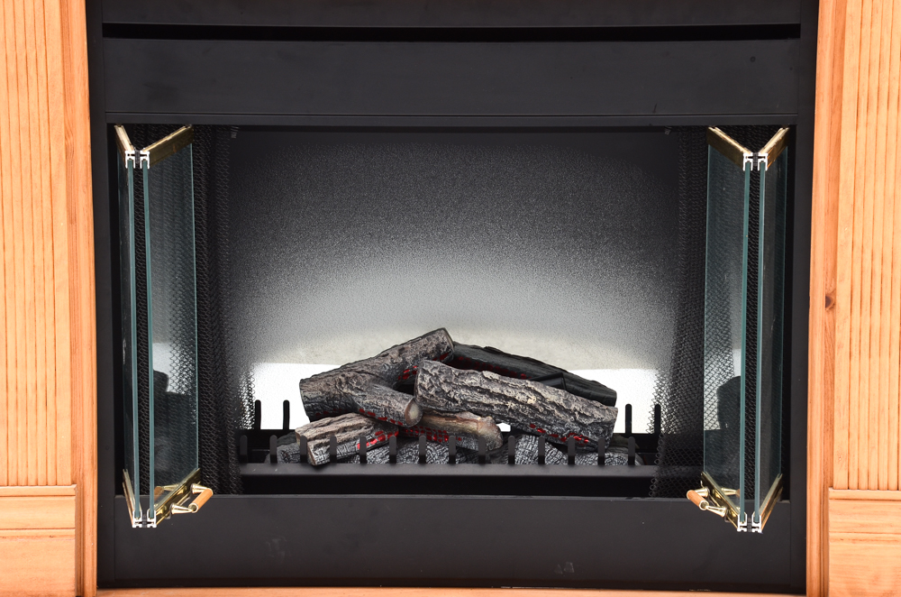 Electric Fireplace with Pine Hearth