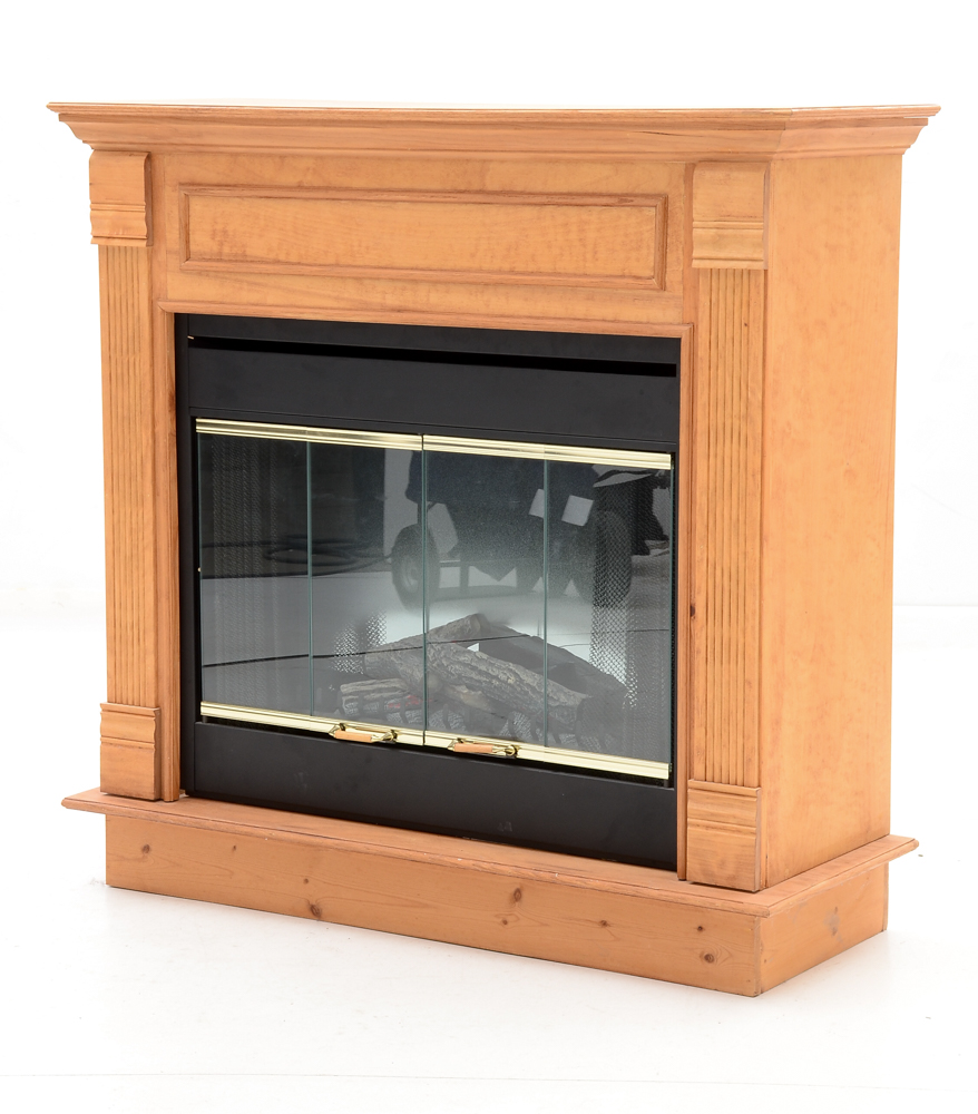 Electric Fireplace with Pine Hearth
