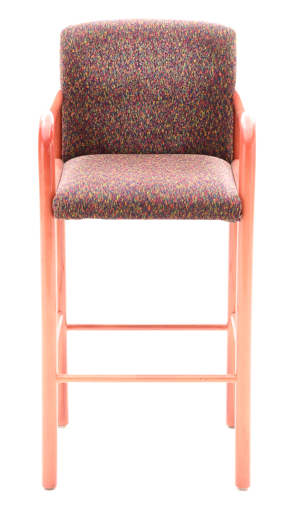 Set of Three Contemporary Red-Stained Beech Bar Stools