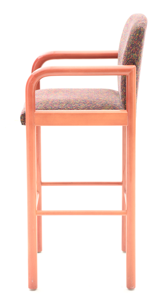 Set of Three Contemporary Red-Stained Beech Bar Stools