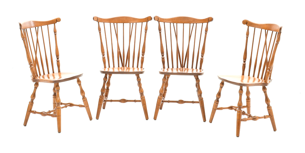 Set of S. Bent & Bros. Maple Windsor Style Dining Chairs