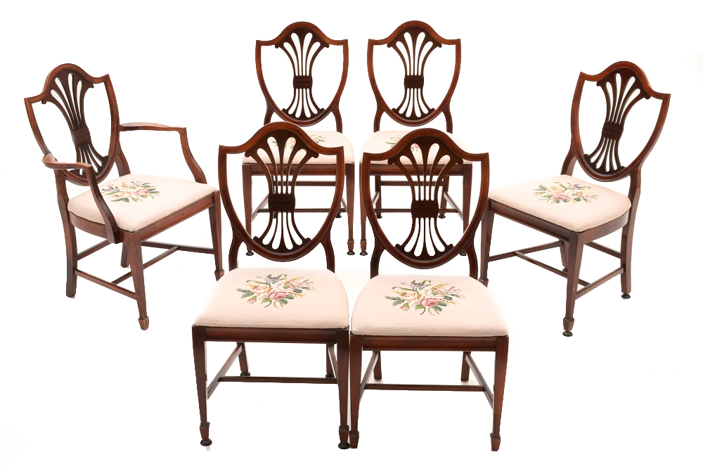 Set of Six Hepplewhite Style Dining Chairs