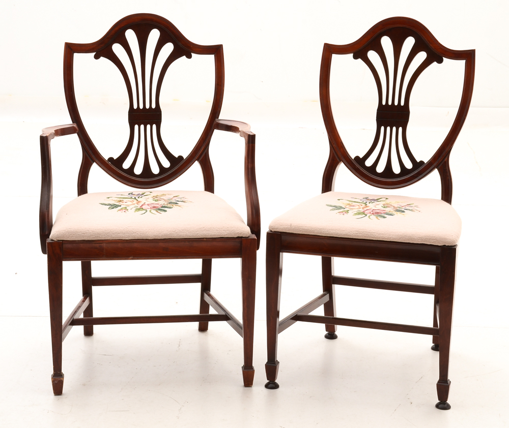 Set of Six Hepplewhite Style Dining Chairs