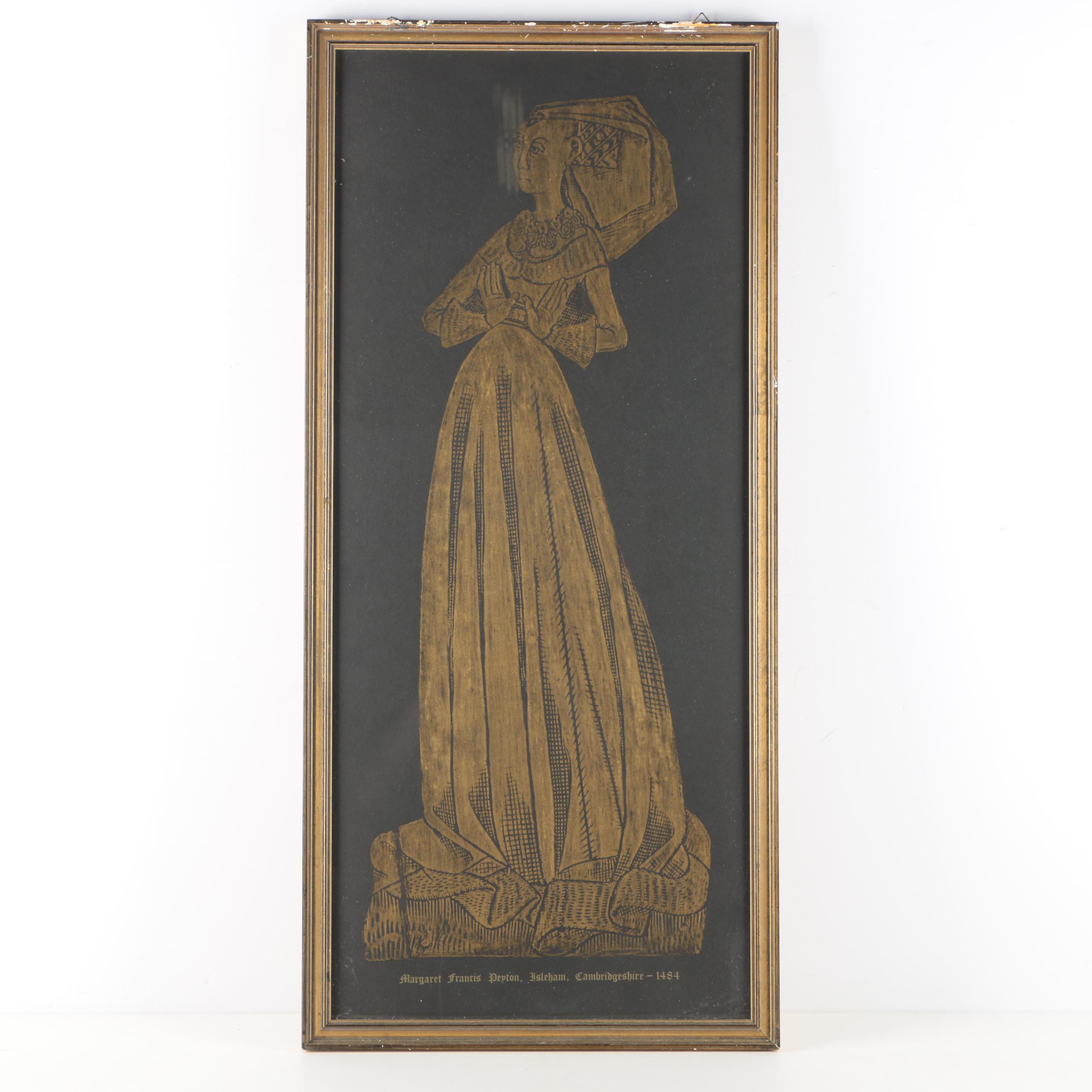 Woodblock After Original Tomb Rubbing "Margaret Francis Peyton, Isleham, Cambrdigeshire - 1484"