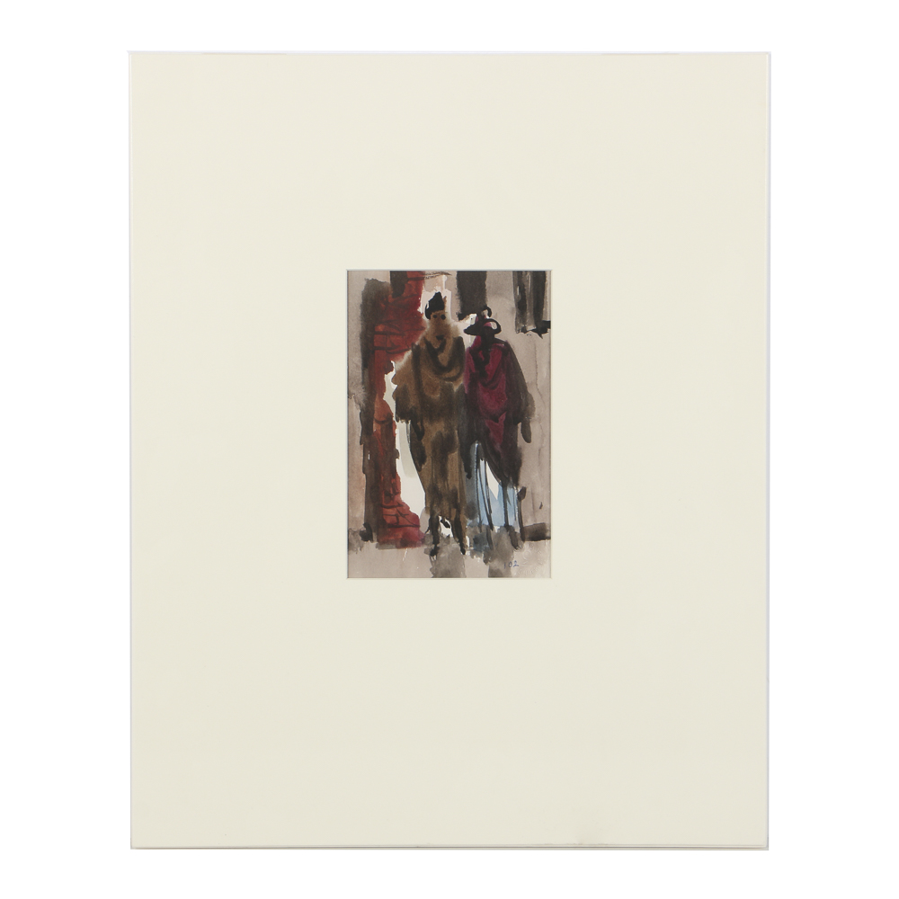 Carl Zimmerman Watercolor Painting on Paper of Abstract Figures