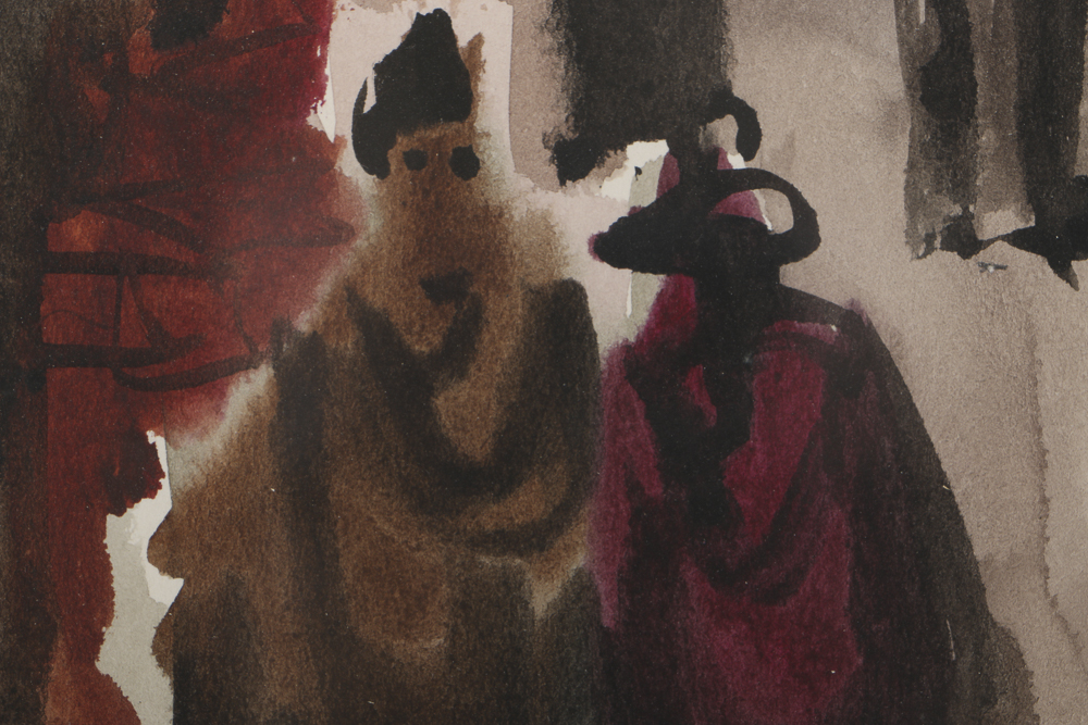 Carl Zimmerman Watercolor Painting on Paper of Abstract Figures