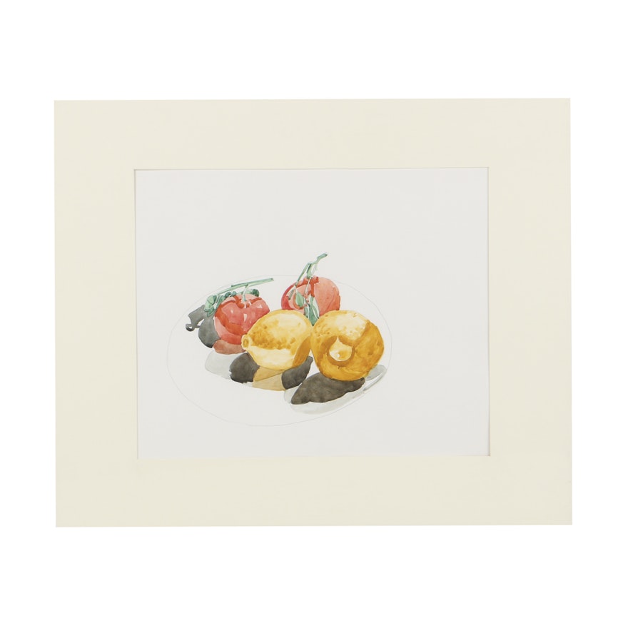 Robert Herrmann Watercolor Painting on Paper "Tomatoes + Lemons"