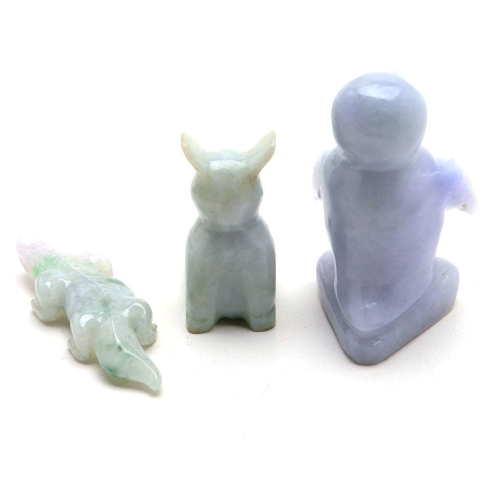 Carved Jadeite Figures Including Penguin, Alligator, and More
