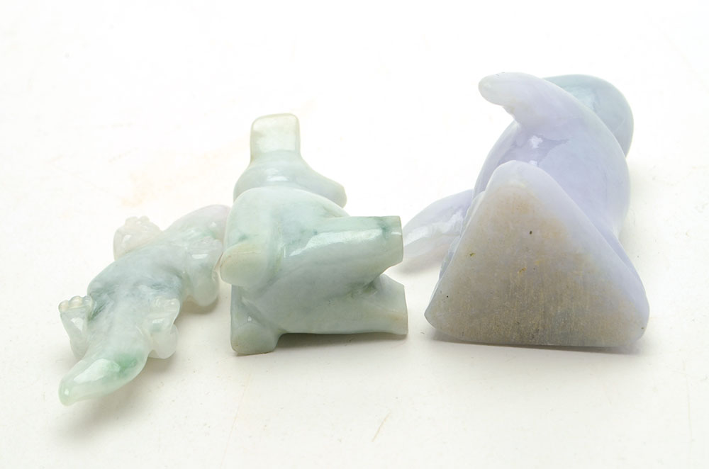 Carved Jadeite Figures Including Penguin, Alligator, and More