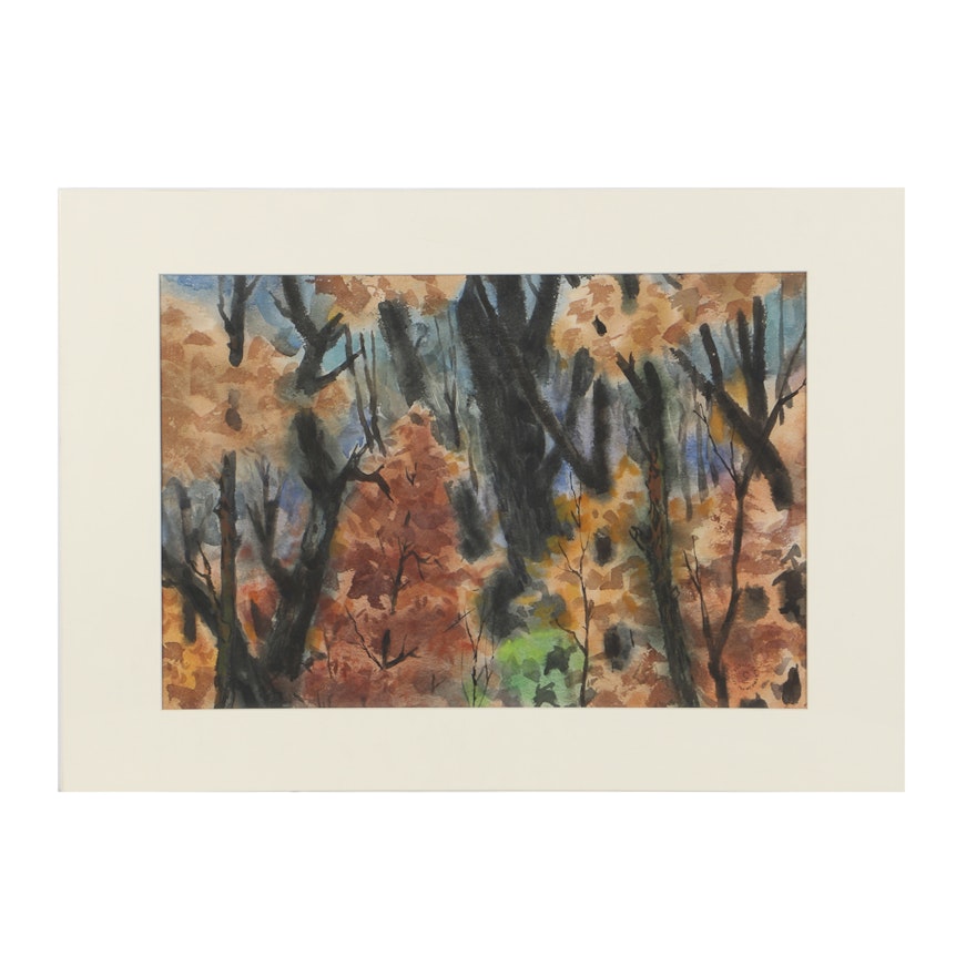 Carl Zimmerman Watercolor Painting on Paper Autumnal Landscape