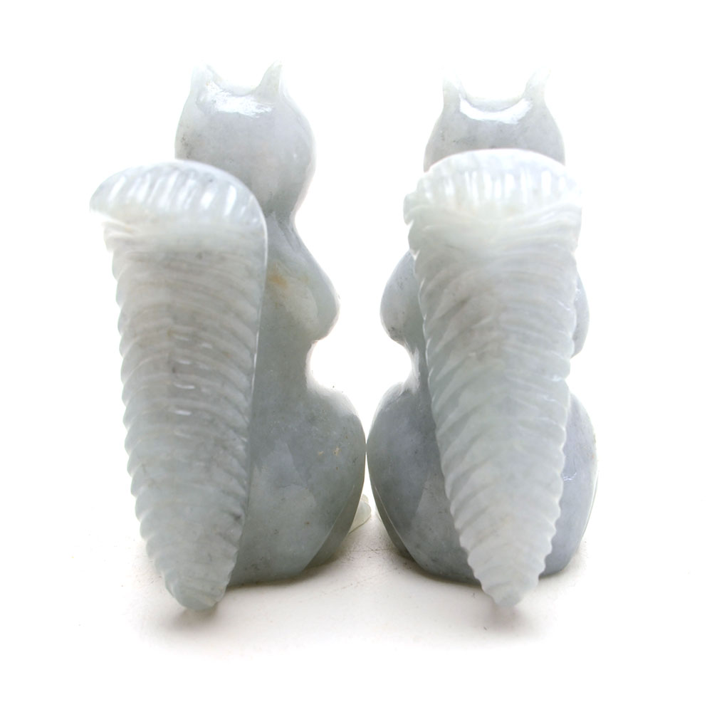 Pair of Carved Jadeite Squirrel Figures with Ruby Eyes
