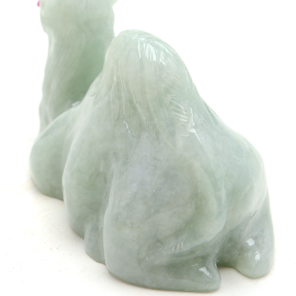 Carved Jadeite Camel Figure with Ruby Eyes