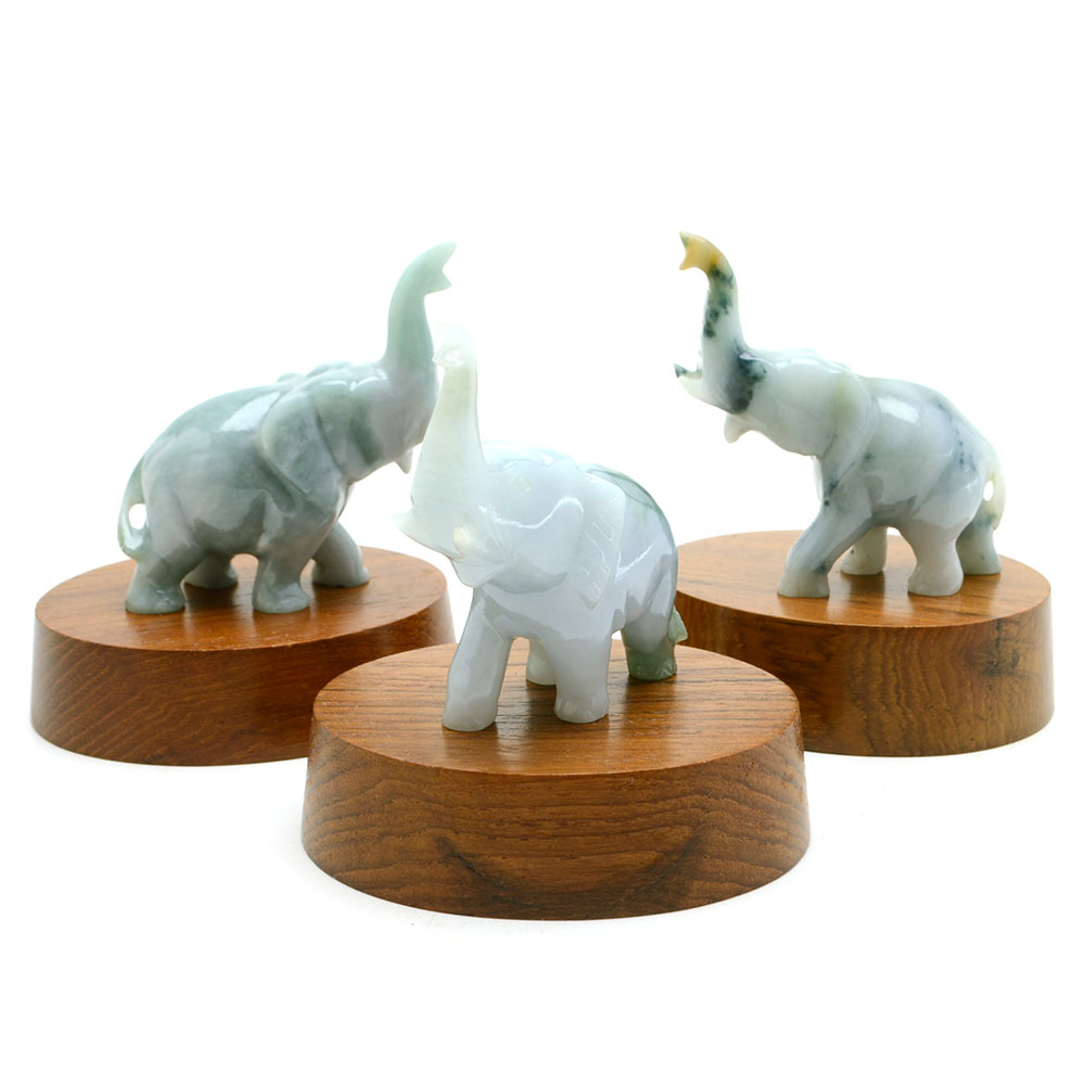 Set of Three Carved Jadeite Elephant Figurines