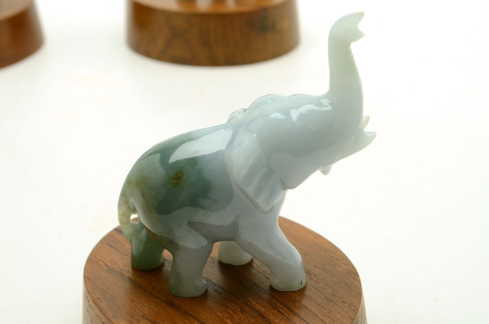Set of Three Carved Jadeite Elephant Figurines