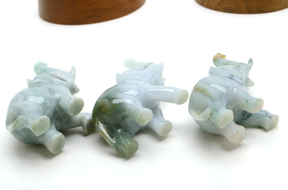 Set of Three Carved Jadeite Elephant Figurines