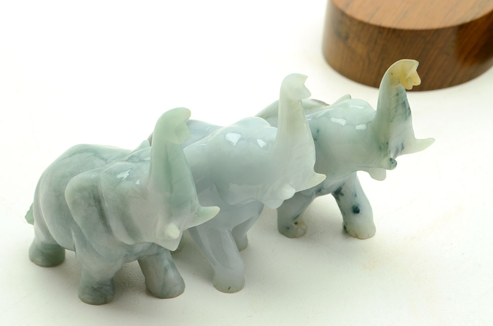 Set of Three Carved Jadeite Elephant Figurines