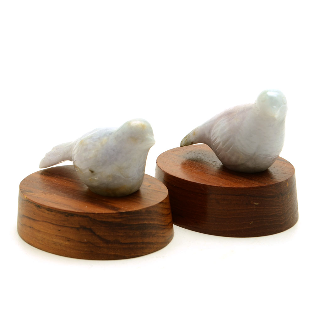 Pair of Carved Jadeite Dove Love Bird Figures
