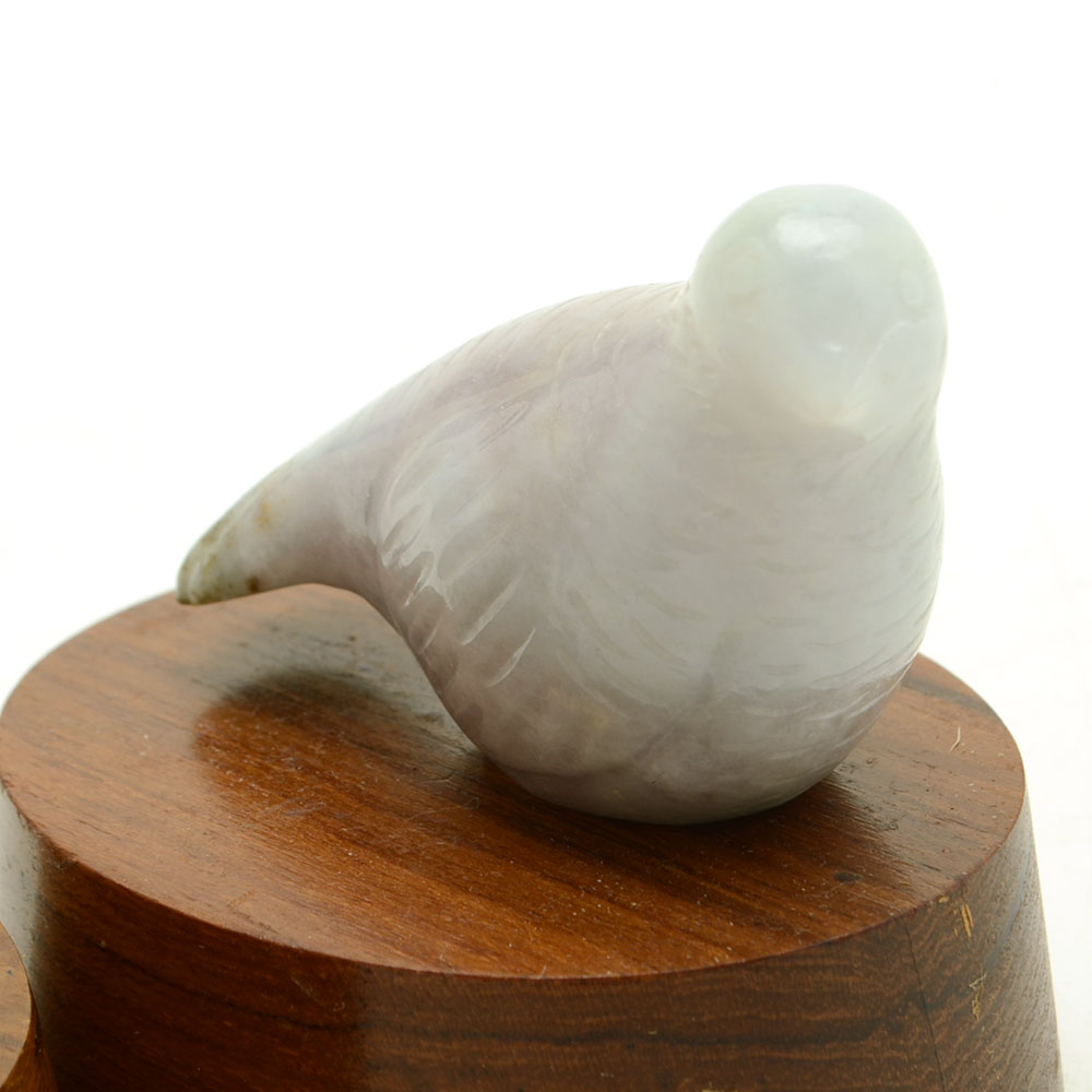 Pair of Carved Jadeite Dove Love Bird Figures