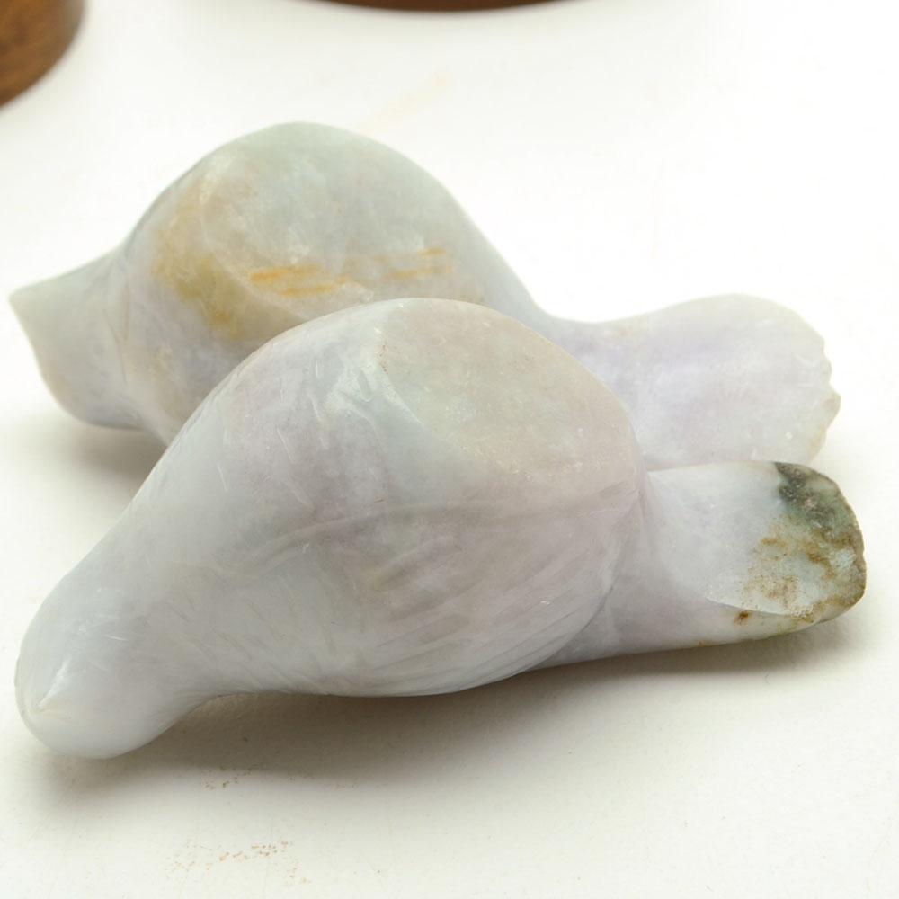 Pair of Carved Jadeite Dove Love Bird Figures