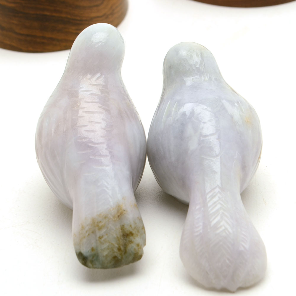 Pair of Carved Jadeite Dove Love Bird Figures