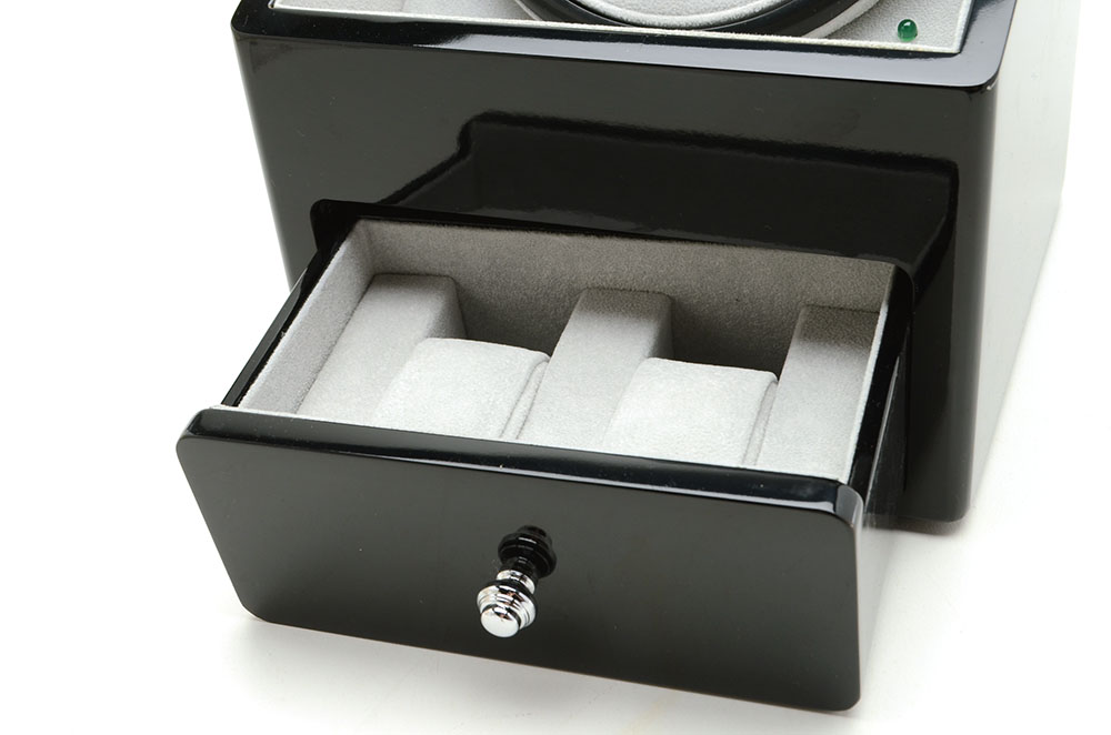 High Gloss Black Dual Watch Winder With Drawer