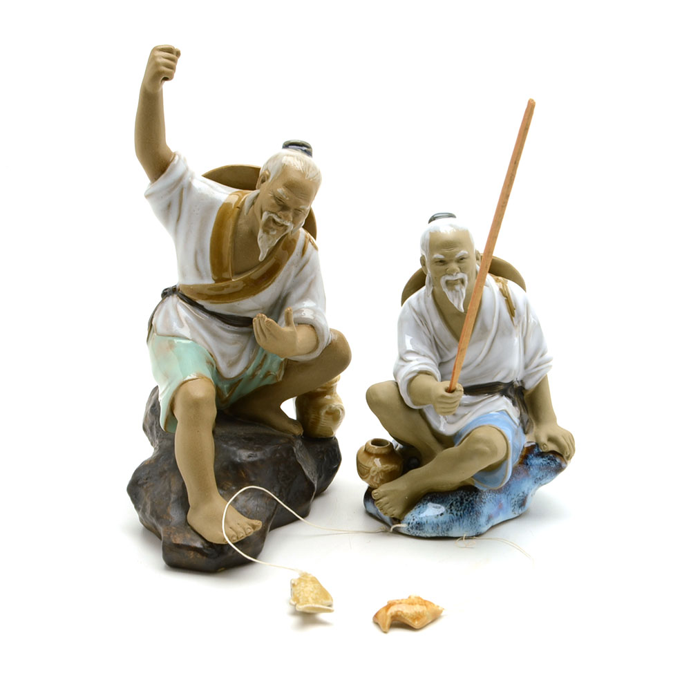 Set of Two Shiwan Ware Ceramic Fishermen