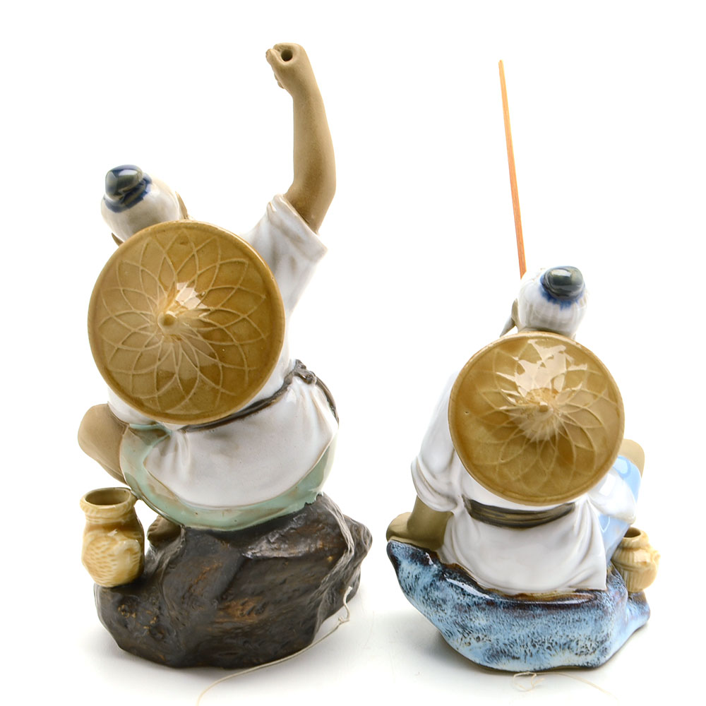 Set of Two Shiwan Ware Ceramic Fishermen