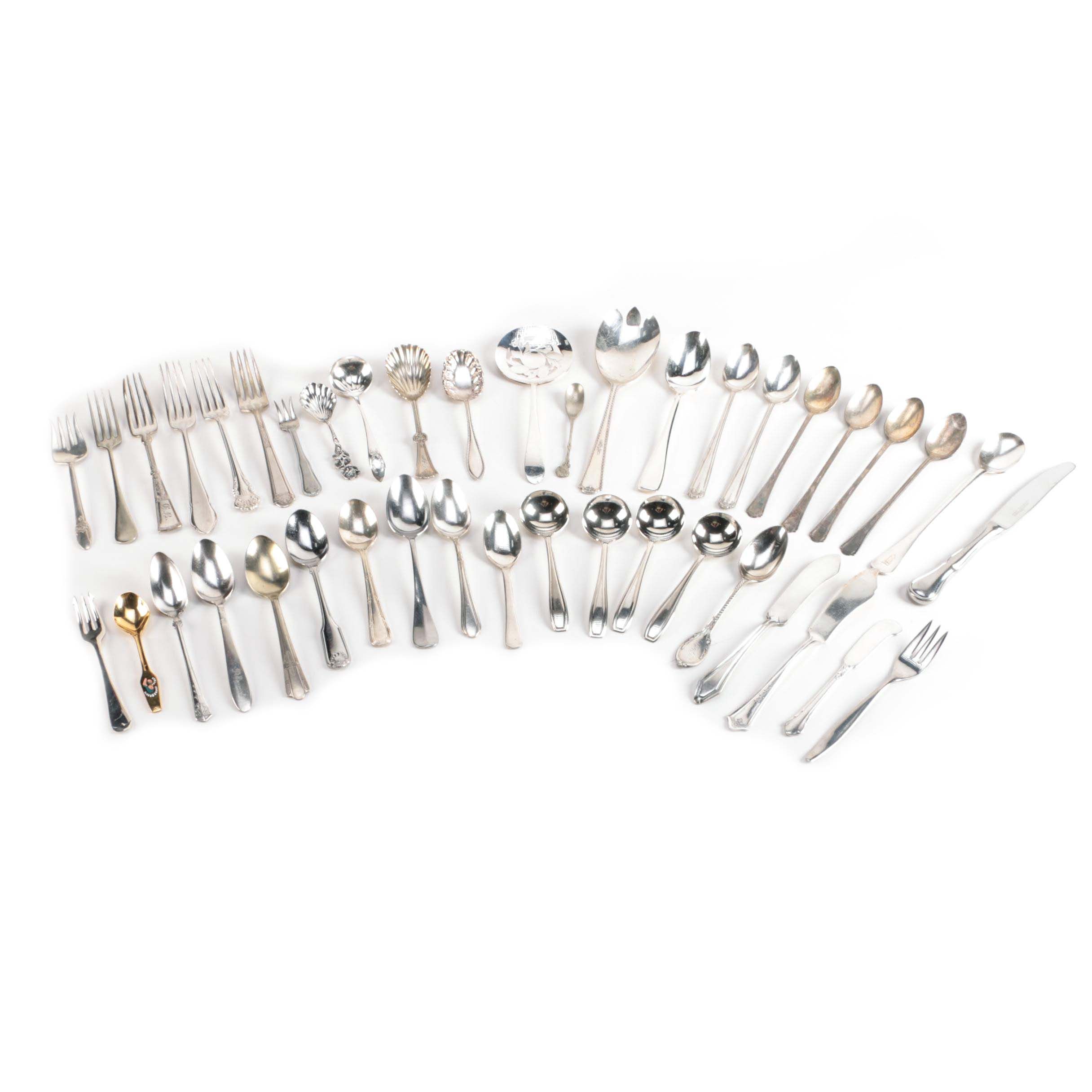 Assortment of Silver Plate and Stainless Steel Flatware Featuring Roger Bros.