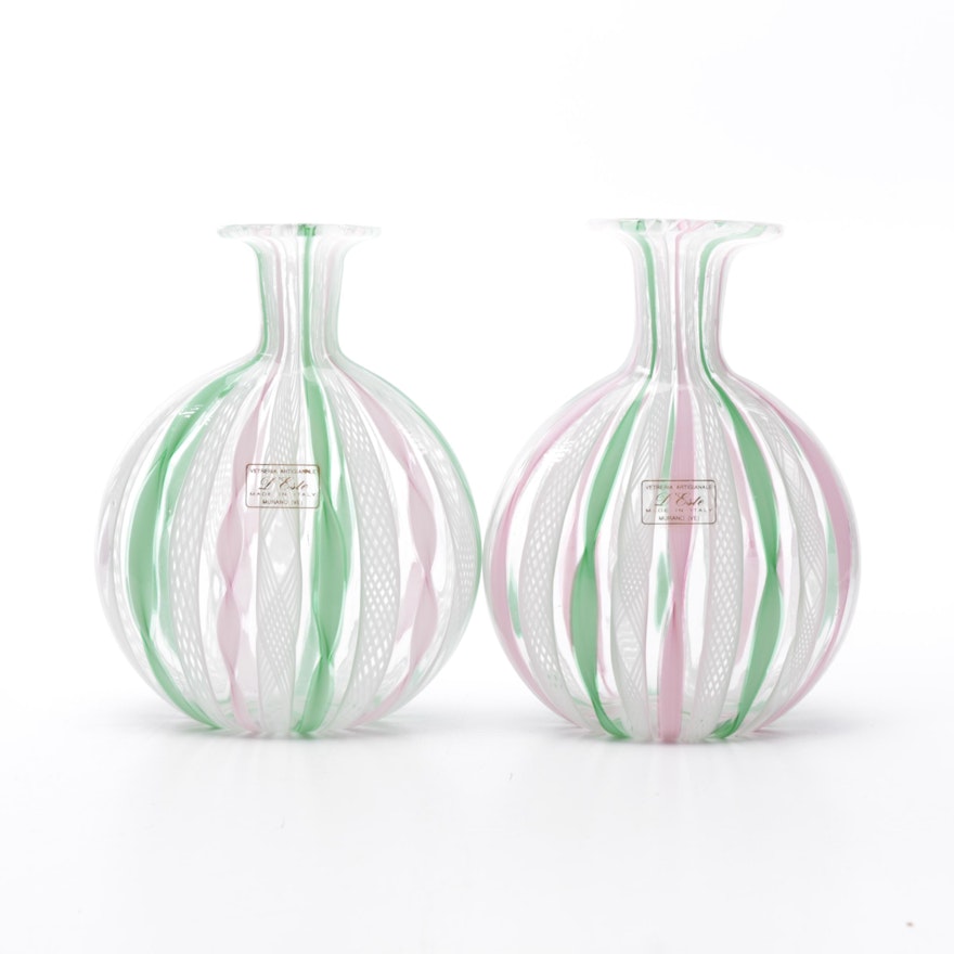 Pair of D'Este Murano Glass Vases