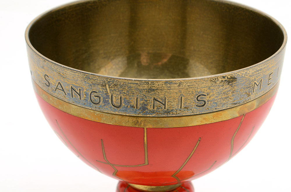 French Enameled Chalice and Holy Water Font