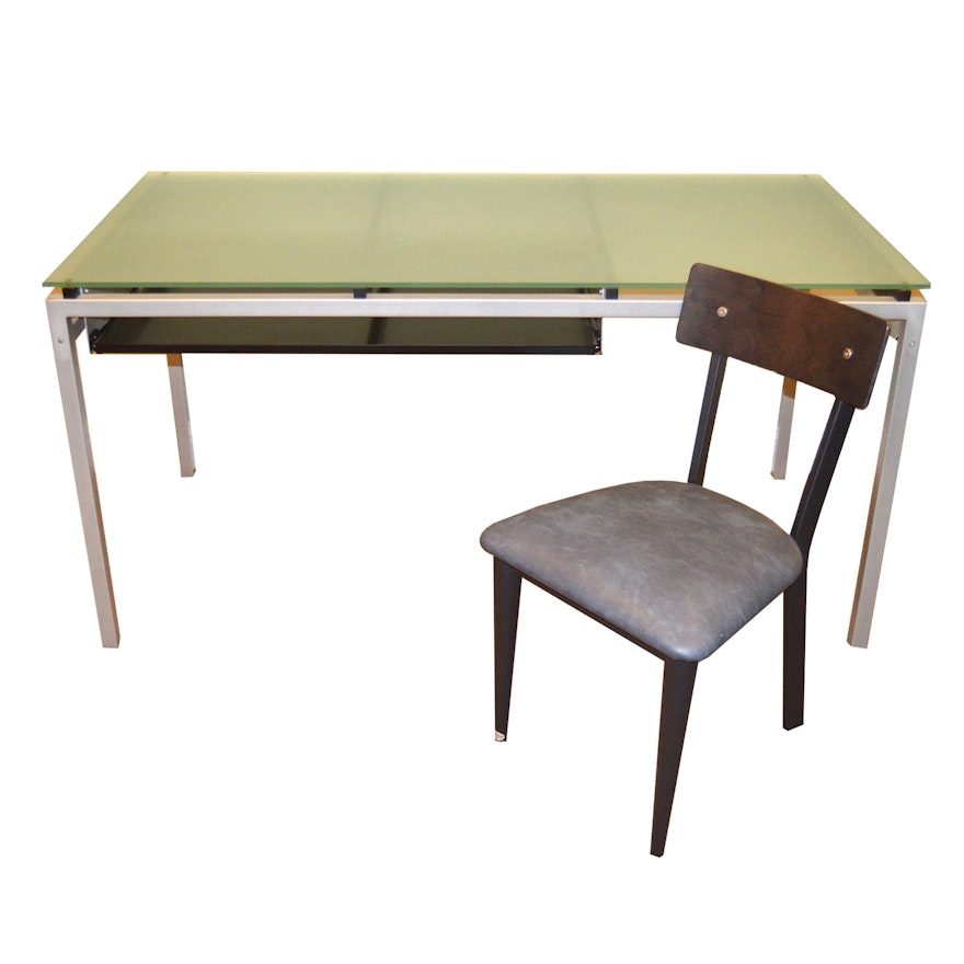 Contemporary Glass and Metal Desk with Modern Chair