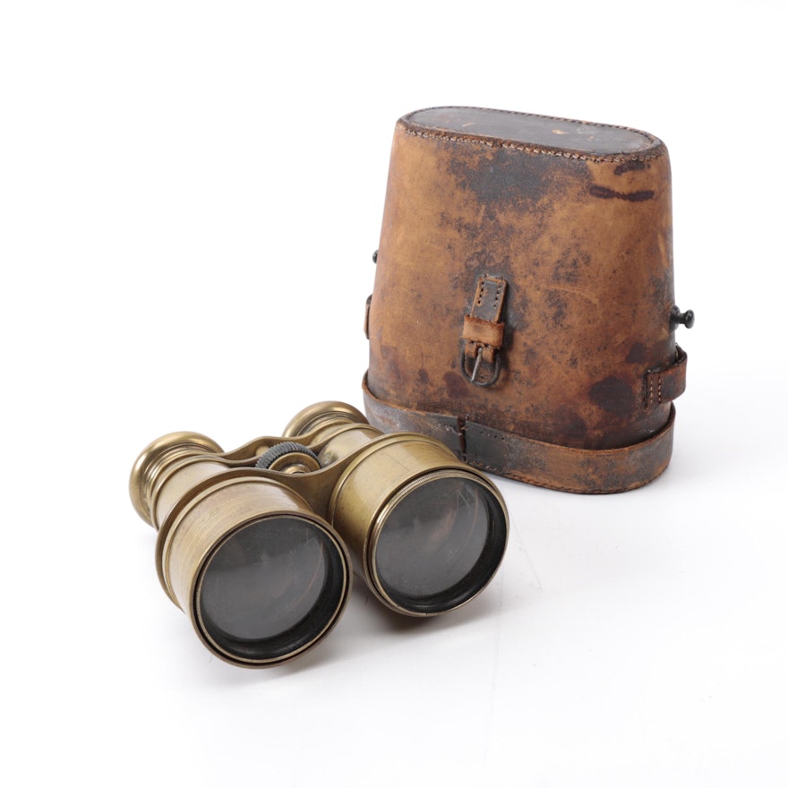 Brass Binoculars with Leather Case