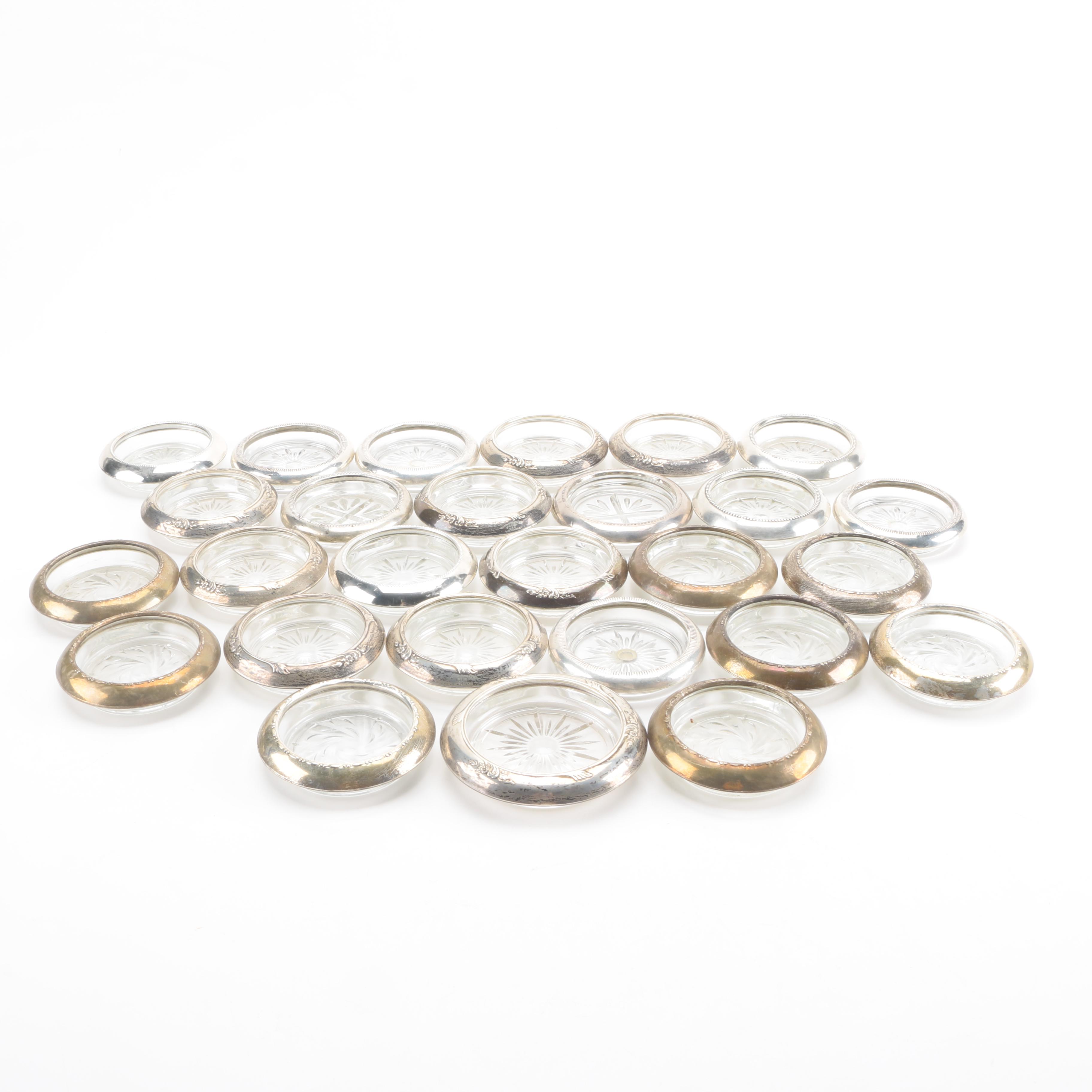 Vintage Cut Glass Coasters With Sterling Silver Rims