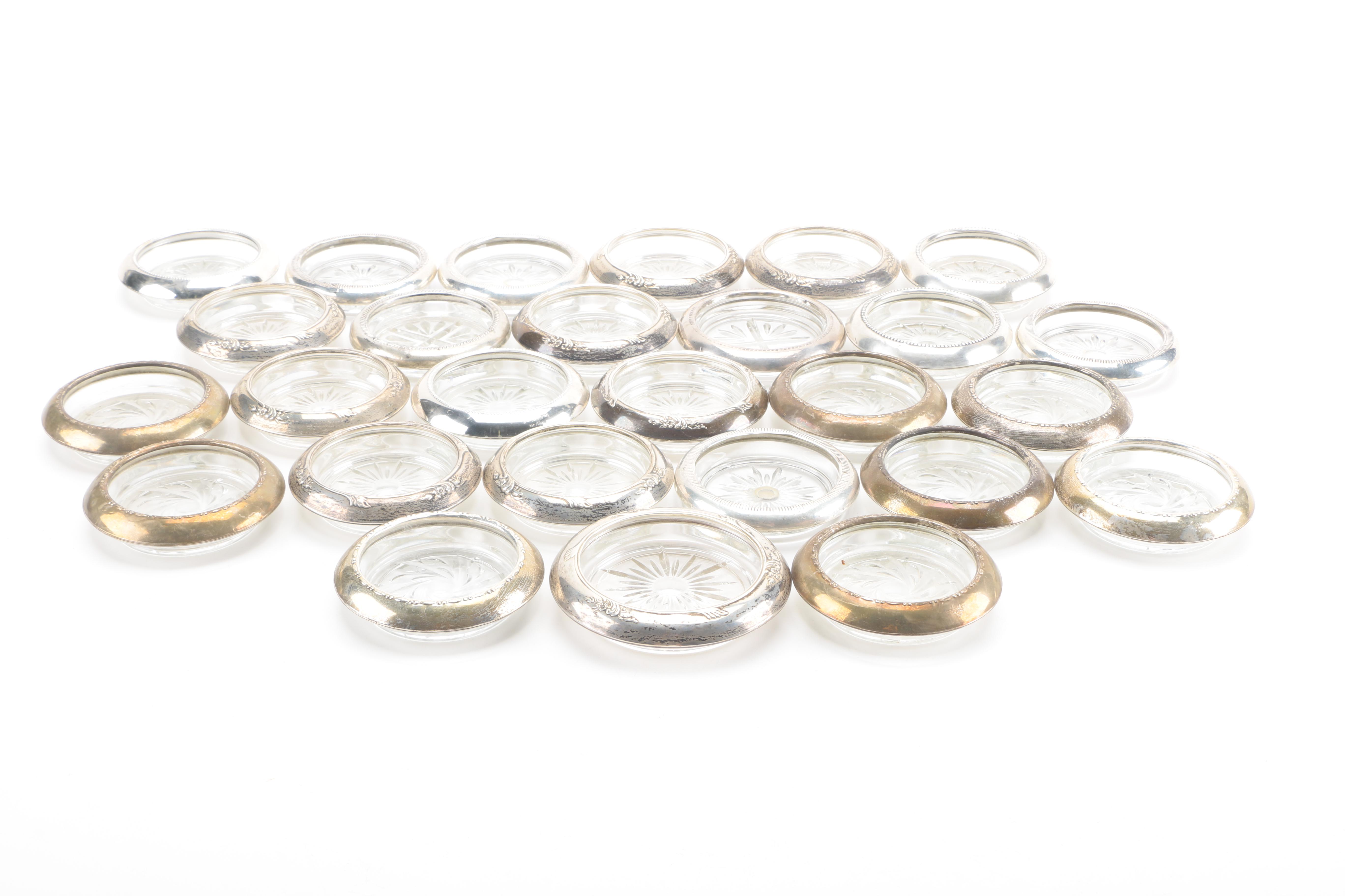 Vintage Cut Glass Coasters With Sterling Silver Rims