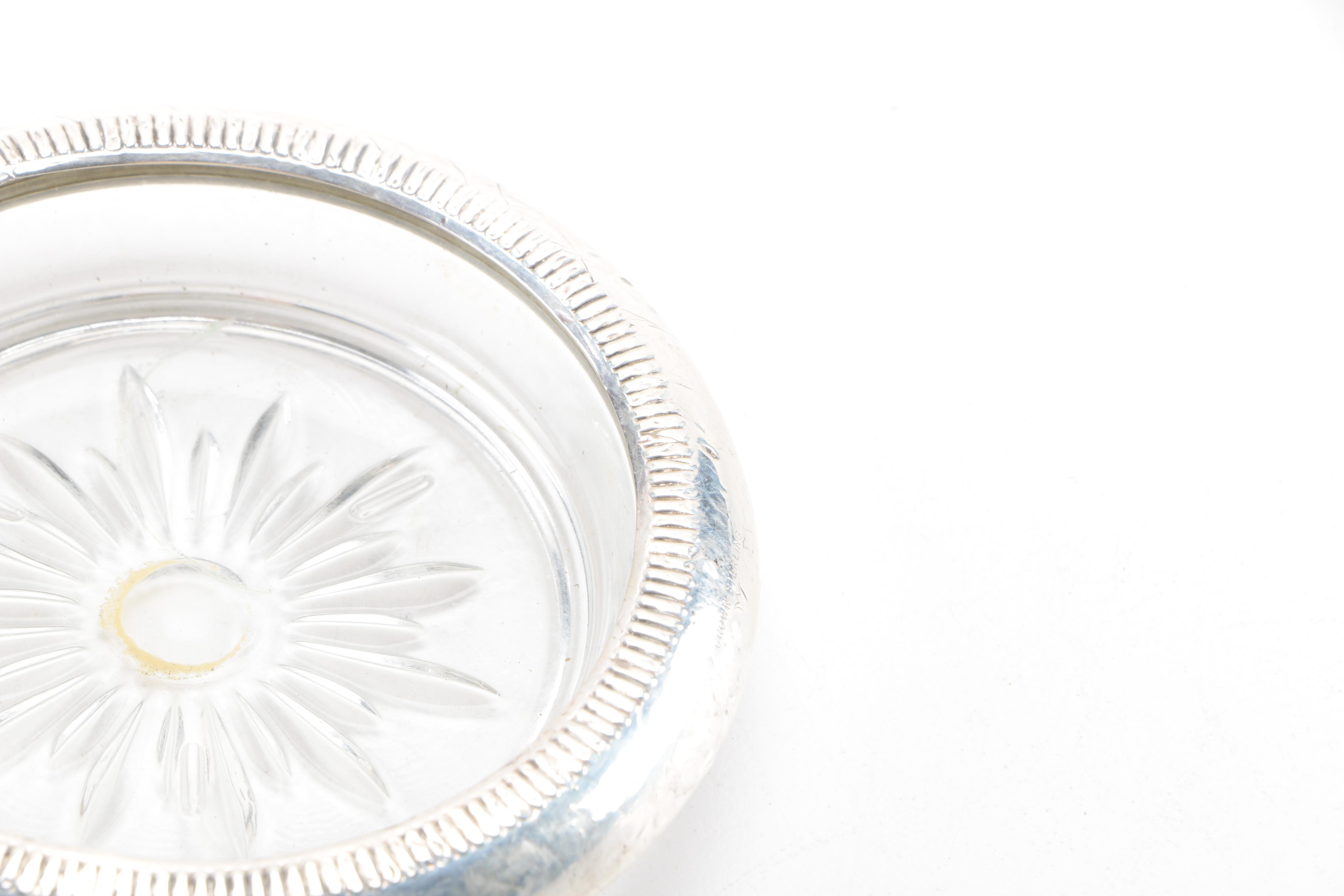 Vintage Cut Glass Coasters With Sterling Silver Rims