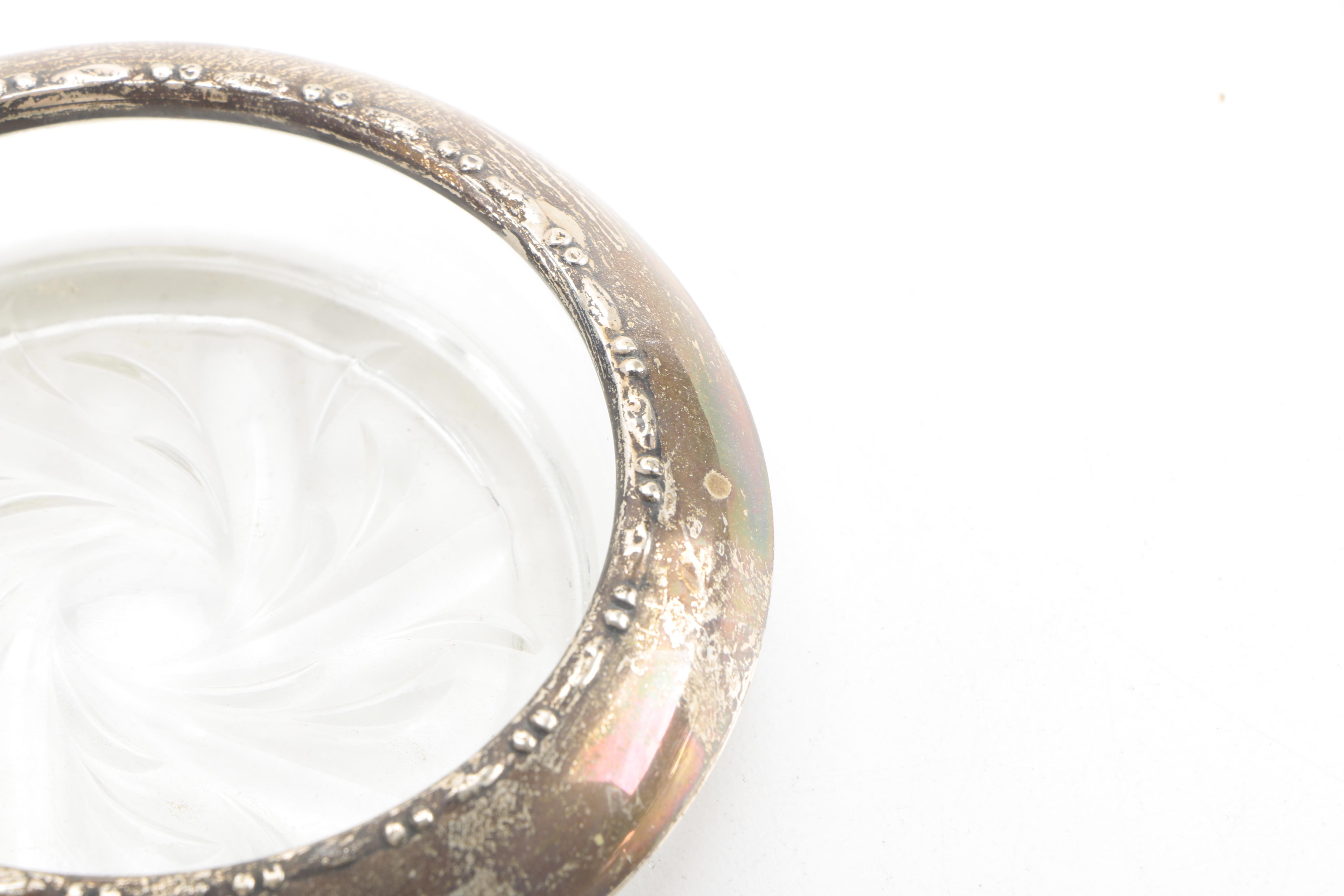 Vintage Cut Glass Coasters With Sterling Silver Rims