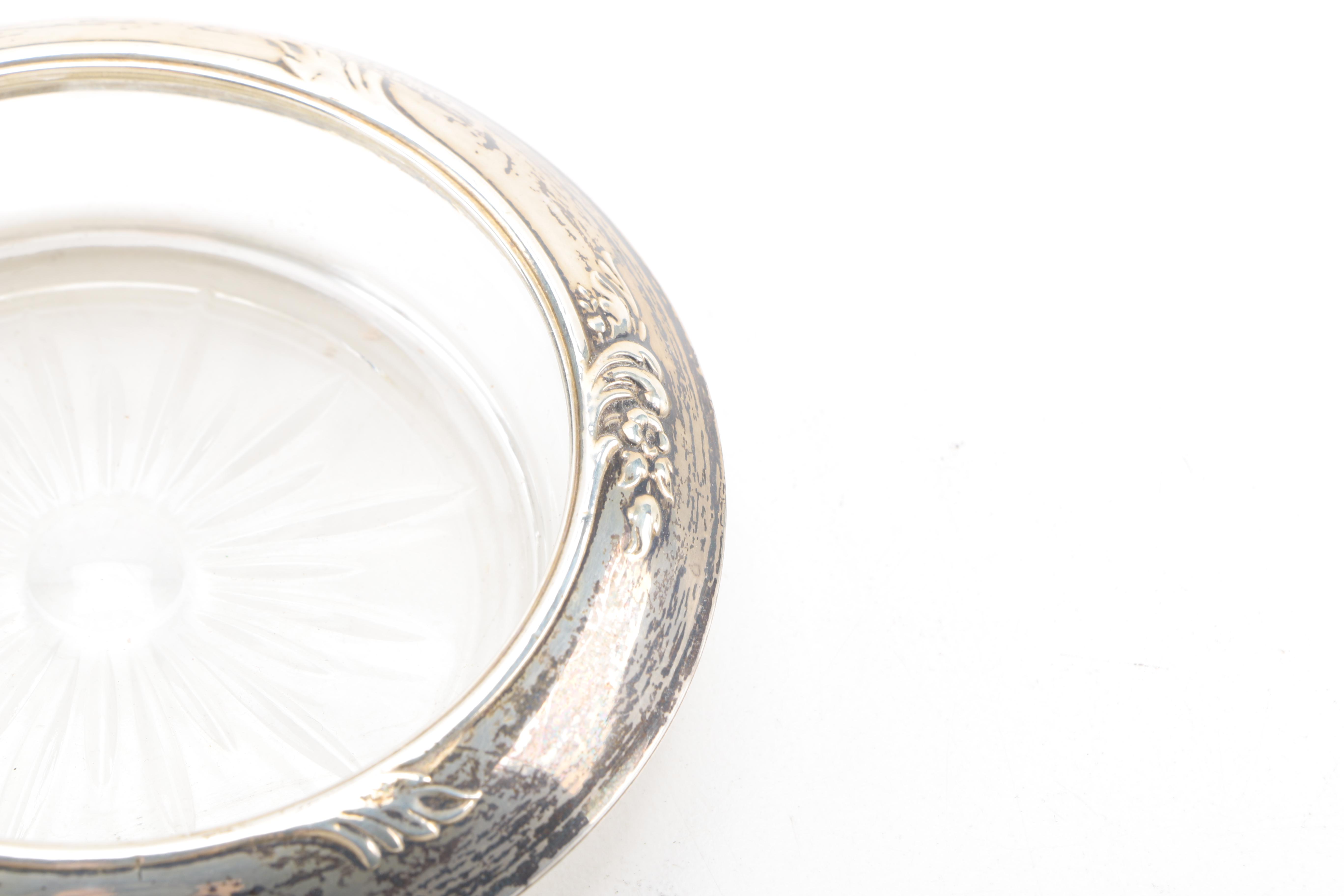 Vintage Cut Glass Coasters With Sterling Silver Rims