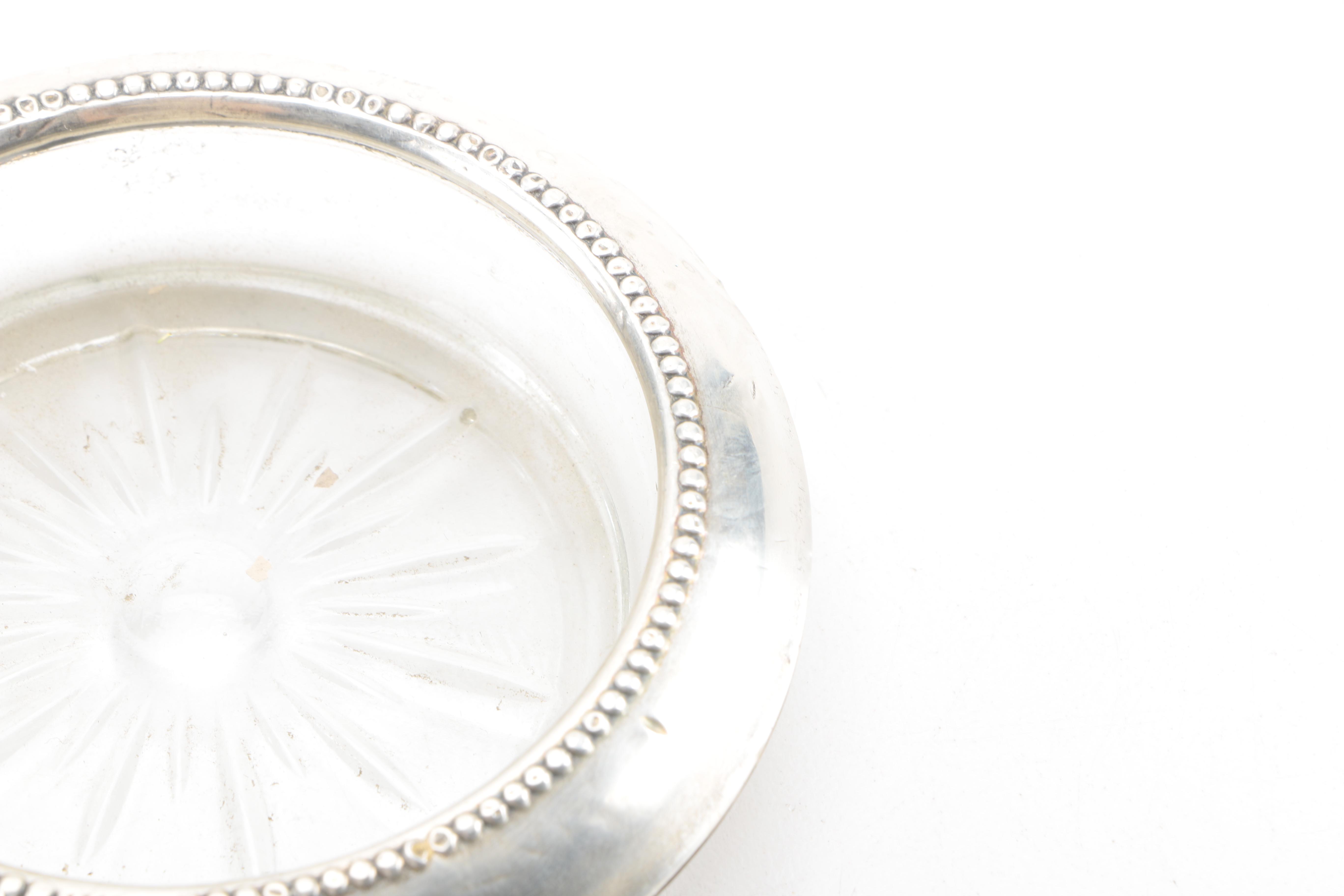 Vintage Cut Glass Coasters With Sterling Silver Rims