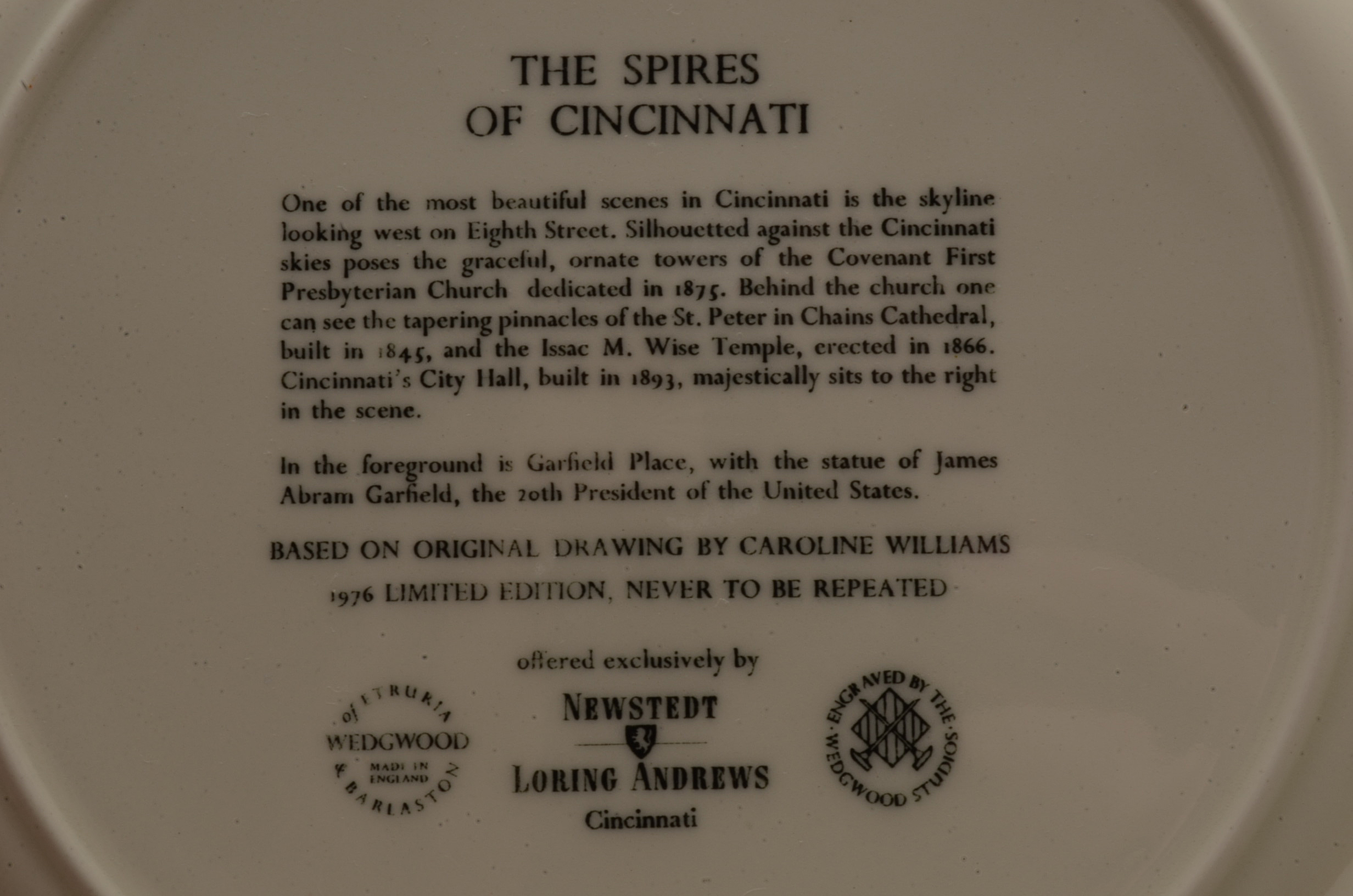 Eight Caroline Williams Collectible Plates of Cincinnati