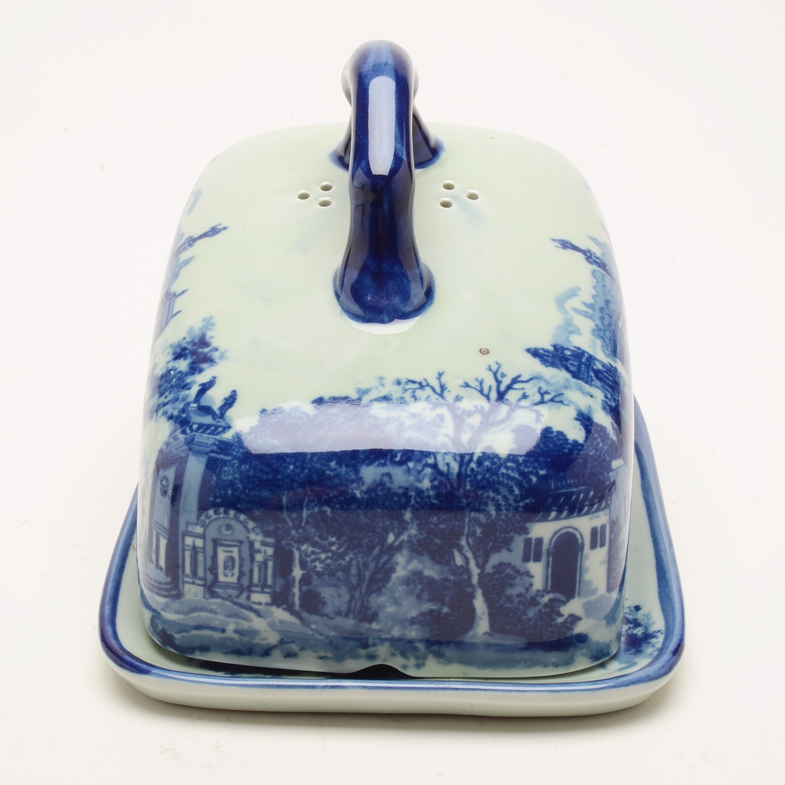 Flow Blue Victoria Ware Lidded Cheese Keeper