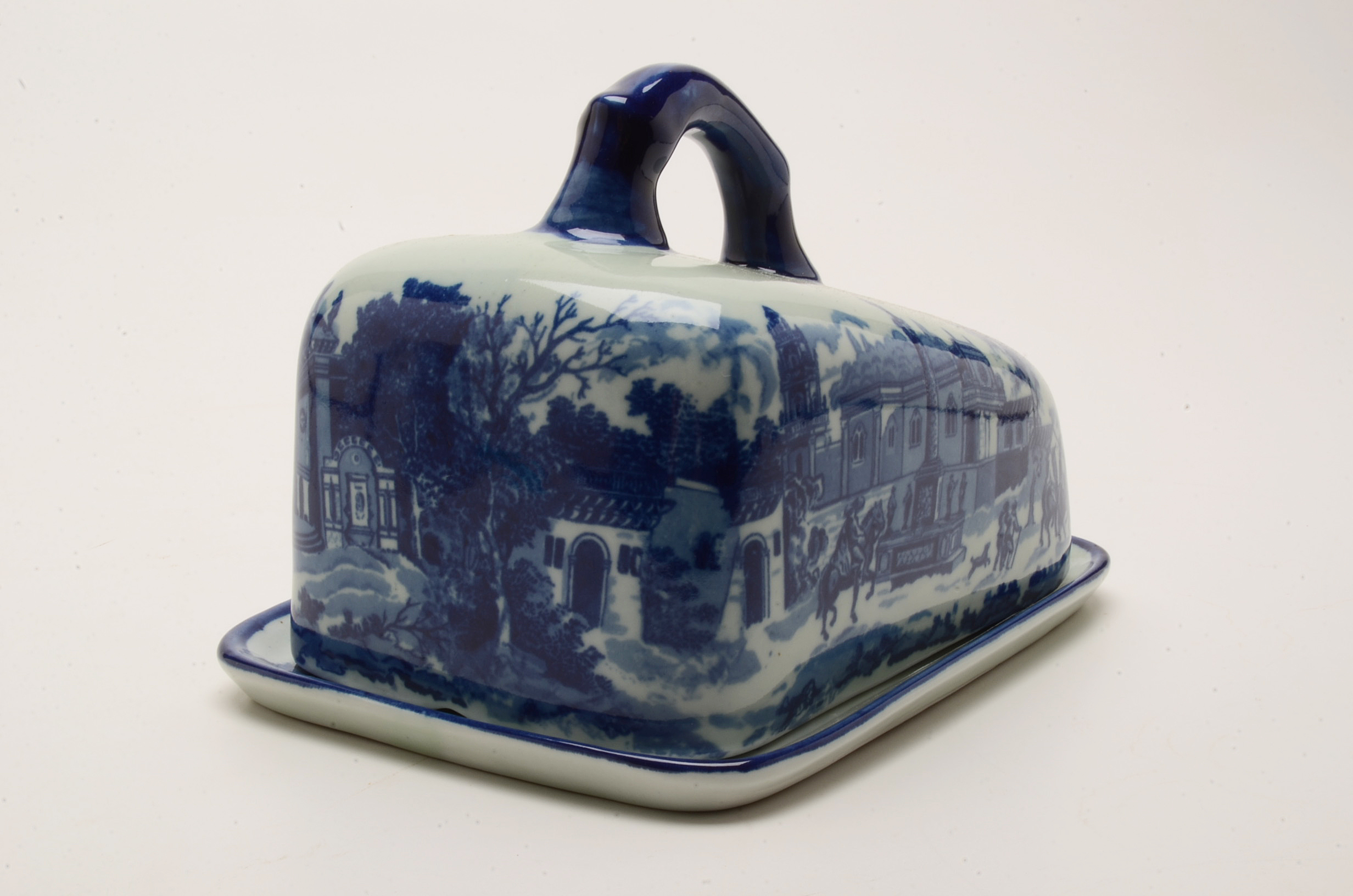 Flow Blue Victoria Ware Lidded Cheese Keeper