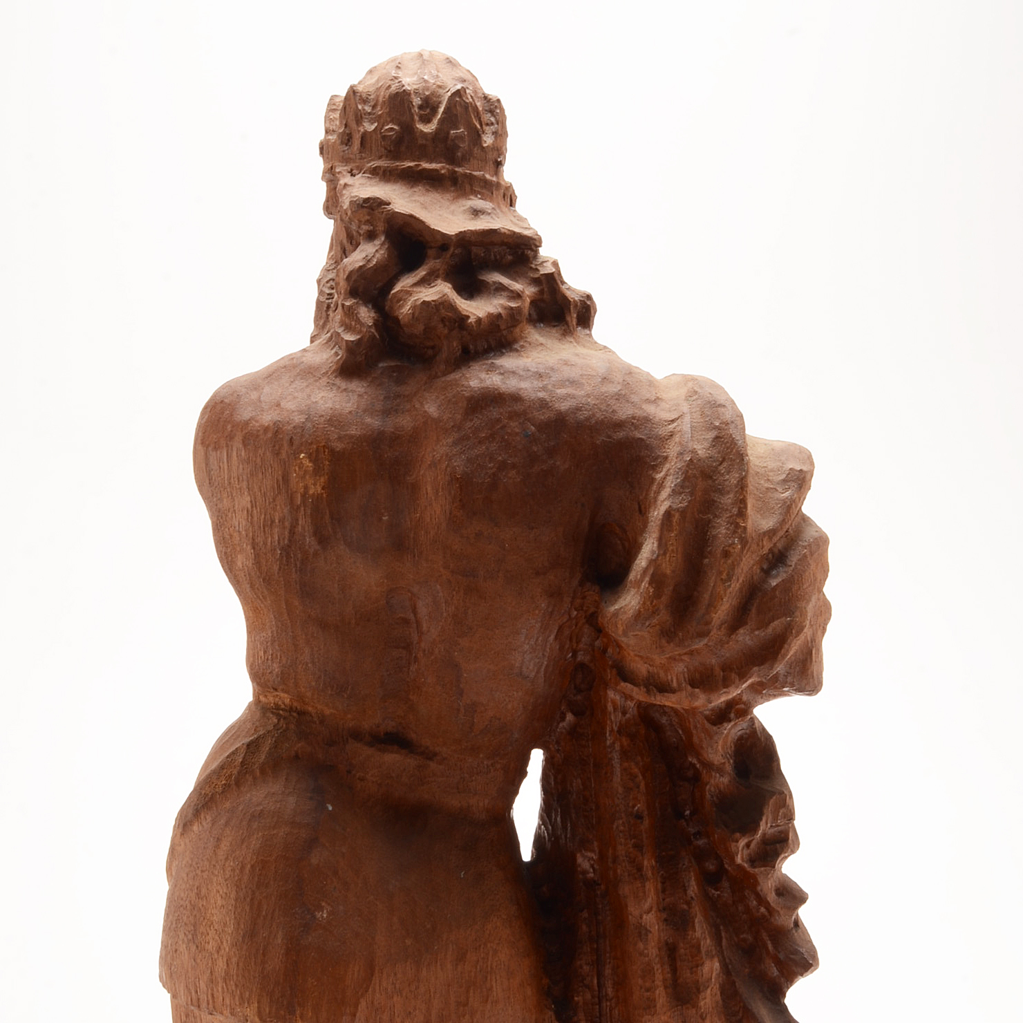 Hand Carved Statue of a Man Wearing a Crown