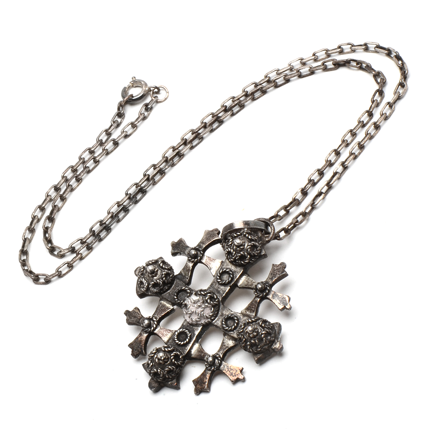 Coin Silver Vintage Jerusalem Cross on Chain